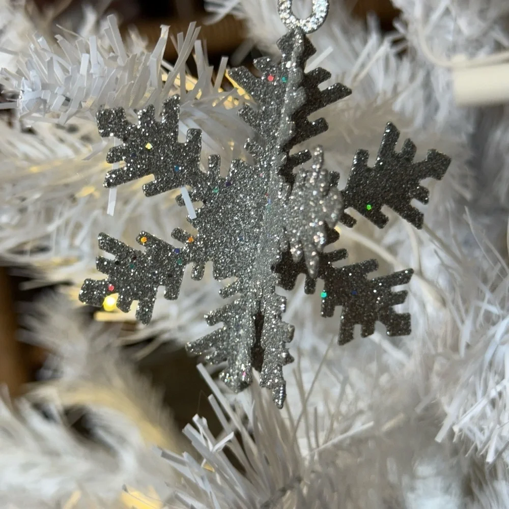 Silver Glitter Snowflake Ornaments
